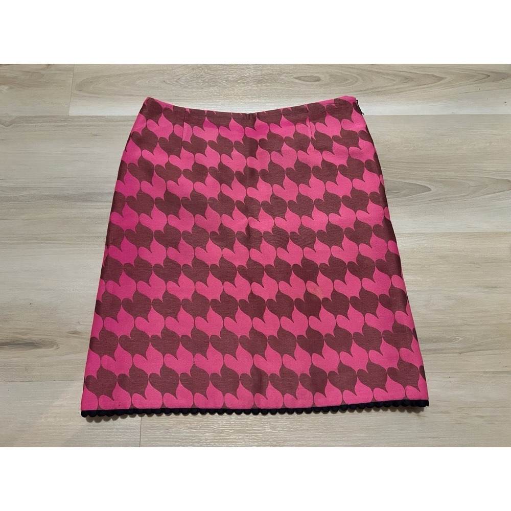Sara‎ Campbell Pink Pencil Skirt Front Womens Size 8 Made In USA Black Trim